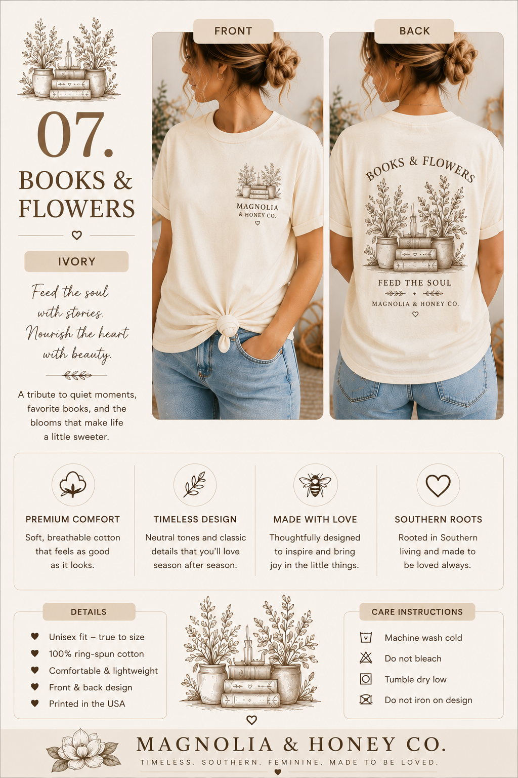 Books & Flowers Tee