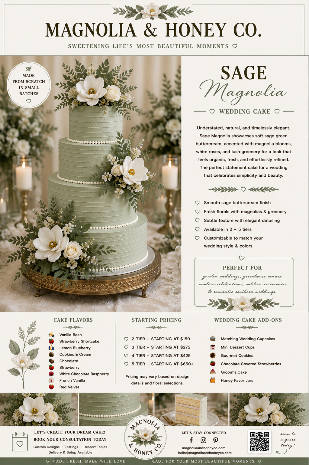 Sage Magnolia Wedding Cake