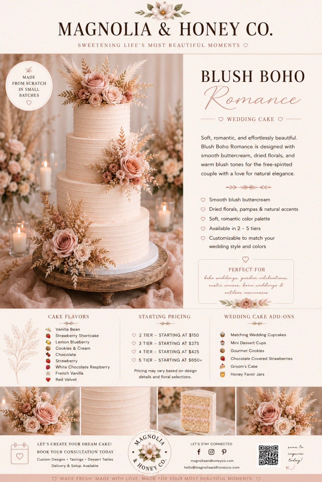Blush Boho Romance Wedding Cake