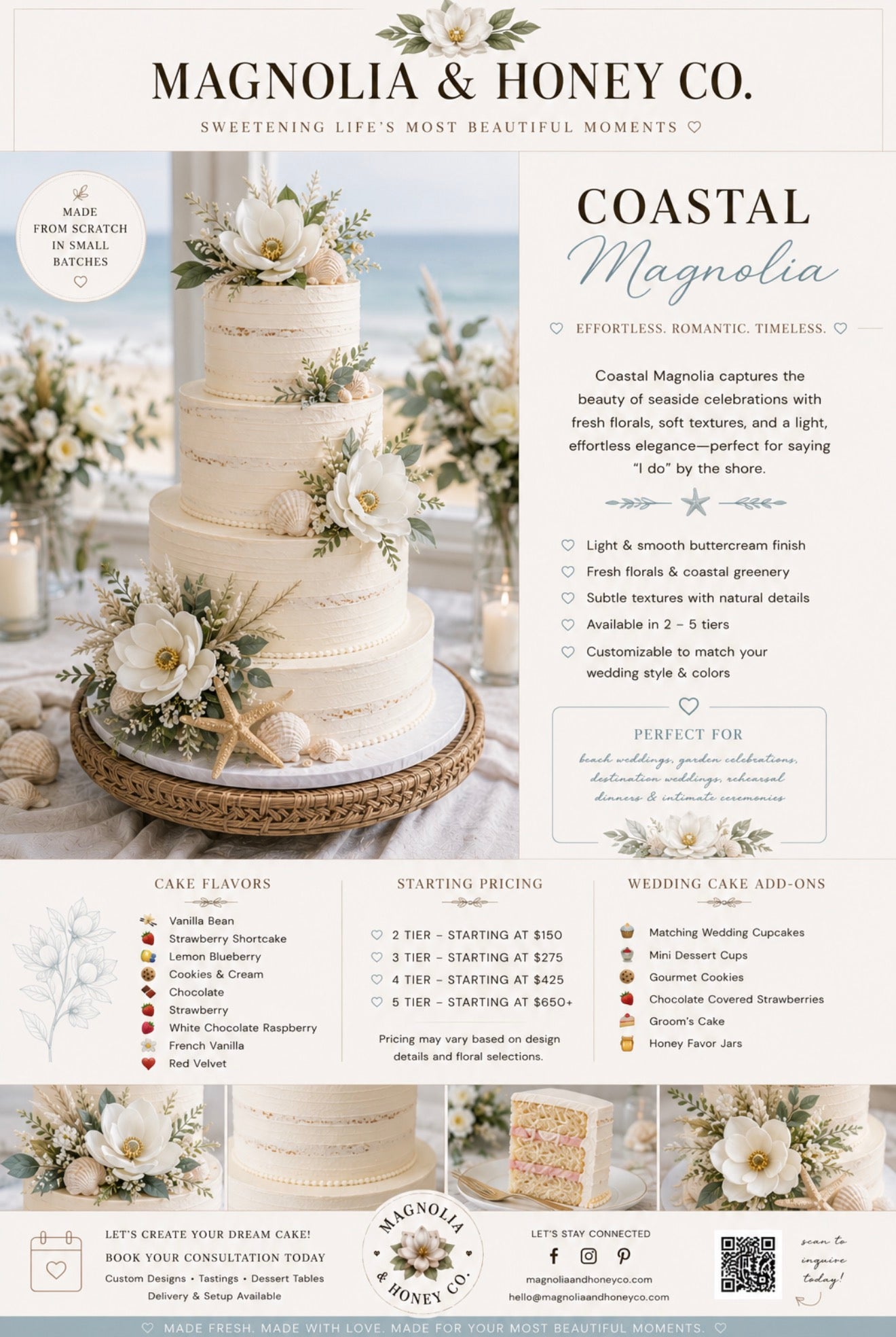 Coastal Magnolia Wedding Cake