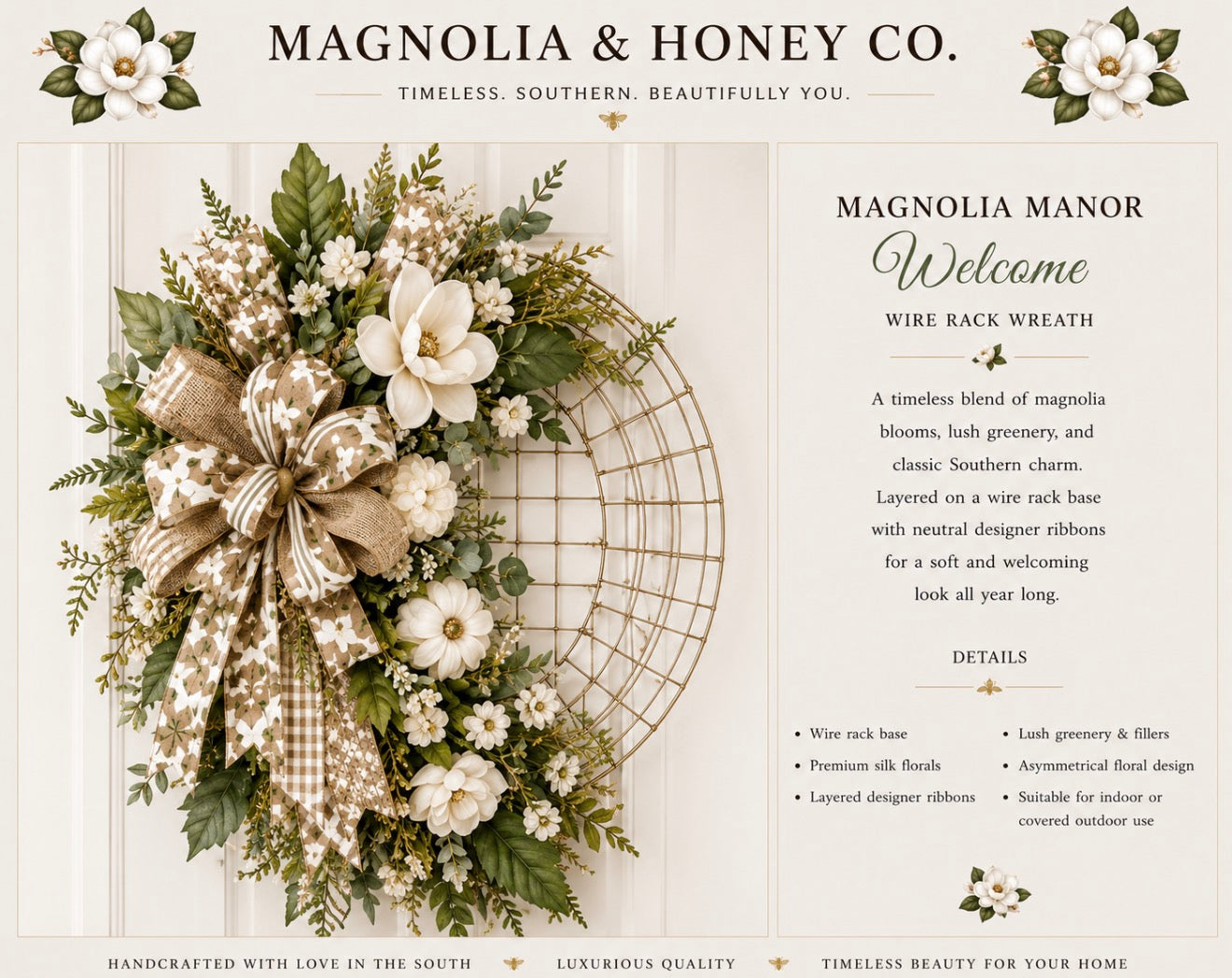 Magnolia Manor Welcome Wire Rack Wreath